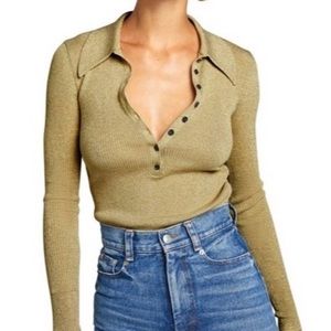 NWT A.L.C Gold Glitter Collared Ribbed Sweater